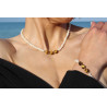 Collar de Perlas Cultivadas con Ojo de Tigre y Detalles en Oro