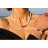 Pulsera de Perlas y Ojo de Tigre – Oro de 18K, 18 cm
