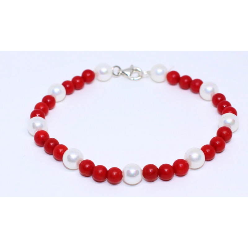 Handmade Bracelet with Synthetic Pearl & Coralina – 925 Silver | Crafted in Spain Handmade Bracelet with Synthetic Pearl & Coralina – 925 Silver | Crafted in Spain
