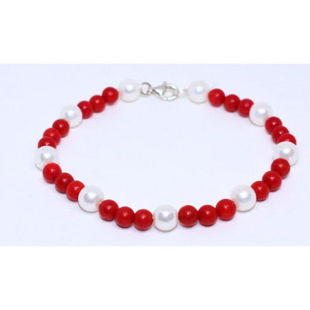 Handmade Bracelet with Synthetic Pearl & Coralina – 925 Silver | Crafted in Spain