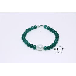 Daphne Green Quartz Bracelet with Pearl and Silver Clasp – 18 cm