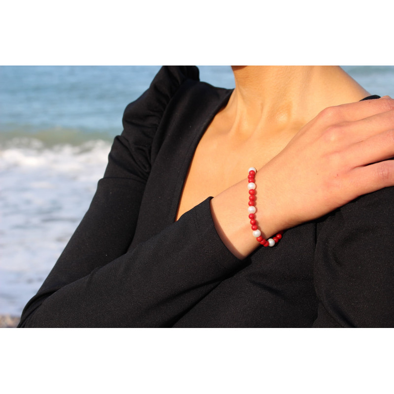 Coral and Pearl Bracelet in Sterling Silver Mya Coral and Pearl Bracelet in Sterling Silver Mya