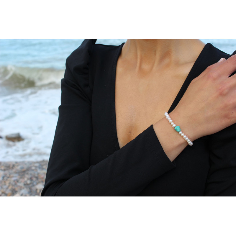 Bracelet with Turquoise and Cultured Pearl Nonna Bracelet with Turquoise and Cultured Pearl Nonna