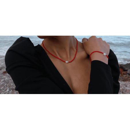 Collar y Pulsera en Perla Cultivada y Cristal Mineral Alice