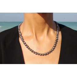 Natural Grey Pearl Necklace 7.7 mm – 18K Gold Sailor Clasp Knotted