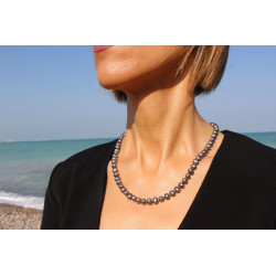 Natural Grey Pearl Necklace 7.7 mm – 18K Gold Sailor Clasp Knotted