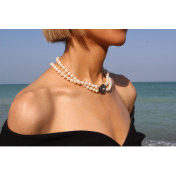Natural Grey Pearl Necklace 7.7 mm – 18K Gold Sailor Clasp | Handmade Jewelry