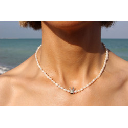 Unique Cultured Pearl Necklace with 18K White Gold Crown | Artisan Jewelry