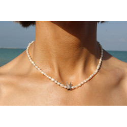 Unique Cultured Pearl Necklace with 18K White Gold Crown | Artisan Jewelry
