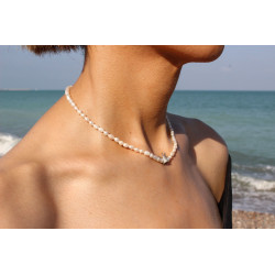 Unique Cultured Pearl Necklace with 18K White Gold Crown | Artisan Jewelry