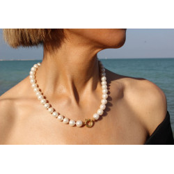 Classic Pearl Necklace 10mm with 18K Gold Clasp – Handmade Jewelry